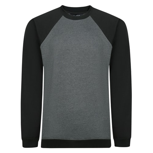 Bigdude Raglan Contrast Crew Neck Sweatshirt Charcoal Marl/Black Tall